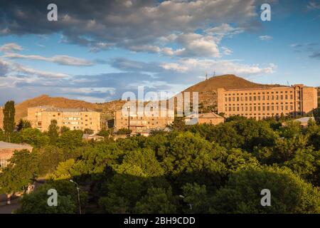 Armenia, Yeghegnadzor, high angle town skyline, dawn Stock Photo