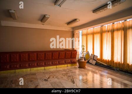 Armenia, Yeghegnadzor, Soviet-era Hotel Gladzor, lobby interior, ER Stock Photo