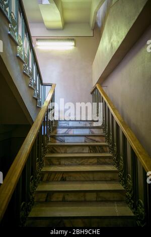 Armenia, Yeghegnadzor, Soviet-era Hotel Gladzor, staircase, ER Stock Photo