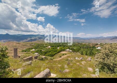 Armenia, Yeghegnadzor, high angle view of town and mountains Stock Photo