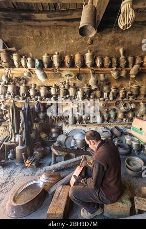 Azerbaijan, Lahic, metalworker, Stock Photo