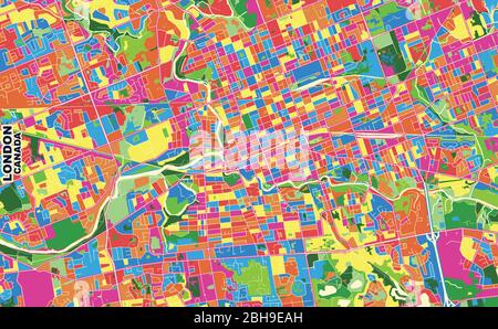 Colorful vector map of London, Ontario, Canada. Art Map template for selfprinting wall art in landscape format. Stock Vector