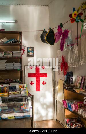 Georgia, Tbilisi, Old Town, souvenir shop, Georgian flag Stock Photo