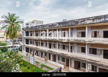 Cambodia, Phnom Penh, Tuol Sleng Museum of Genocidal Crime, Khmer Rouge prison formerly known as Prison S-21, located in old school, exterior Stock Photo