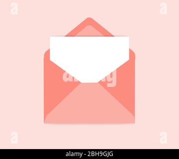Opened Envelope Vector Icon Illustration with paper sheet on pink background. Concept of writting new email Stock Vector