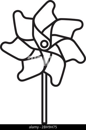 Pinwheel isolated vector line icon for . Childrens toy and garden decoration outline symbol Stock Vector