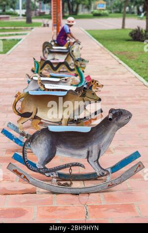 Cambodia, Battambang, childrens rocking horses painted with animal designs Stock Photo