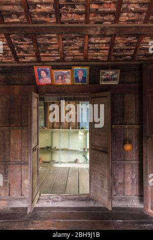 Cambodia, Battambang, Wat Kor Village, Khor Sang House, interior of traditional Khmer wooden house built in 1907 Stock Photo