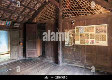 Cambodia, Battambang, Wat Kor Village, Khor Sang House, interior of traditional Khmer wooden house built in 1907 Stock Photo