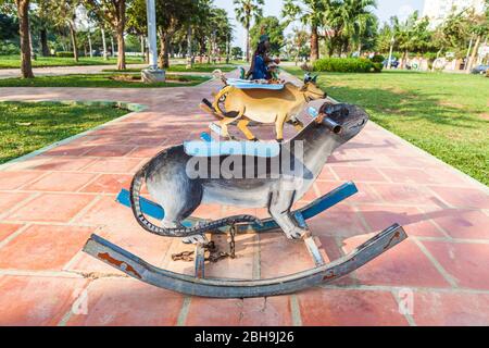 Cambodia, Battambang, childrens rocking horses painted with animal designs Stock Photo