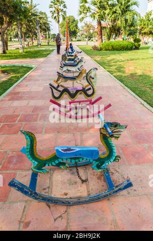 Cambodia, Battambang, childrens rocking horses painted with animal designs Stock Photo