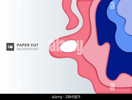 Abstract 3D wave layer pink and blue paper cut style of cover design for business banner web template and material on white background. Topography map Stock Vector