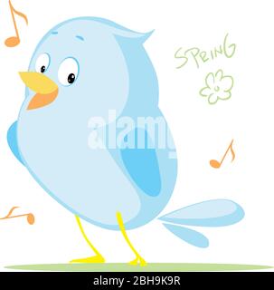 The spring is comming - cute bird singing flat design Stock Vector