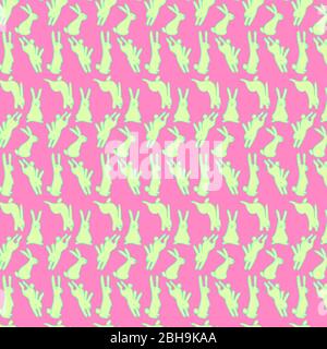 Cute seamless pattern with cute bunnyes in different poses on the pink background . Stock Vector