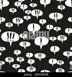 Exclamation Mark Comic Speech Bubble Seamless Pattern on Black Stock Vector