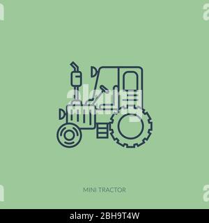 Vector outline icon of home farming and gardening - mini tractor Stock Vector