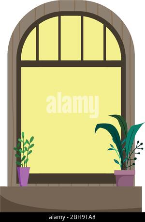 frame window potted plant isolated icon on white background vector ...