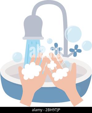 covid 19 coronavirus, washing hands frequently prevent, isolated icon vector illustration Stock Vector