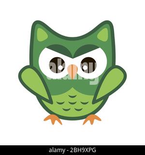Owl funny stylized icon symbol green colors Stock Vector