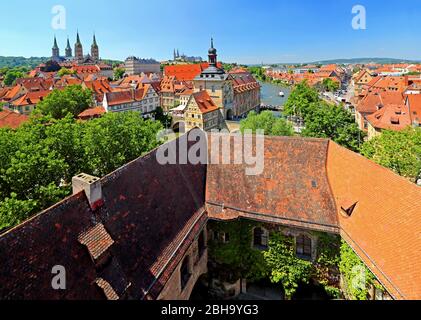 Old Town Panorama with Old Town Hall, Cathedral, New Residence and Monastery Michelsberg in Bamberg, Upper Franconia, Franconia, Bavaria, Germany, UNESCO World Heritage Site Stock Photo