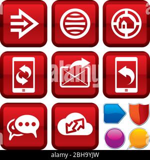 Vector illustration. Set of net icons on square buttons. Geometric style. Stock Vector