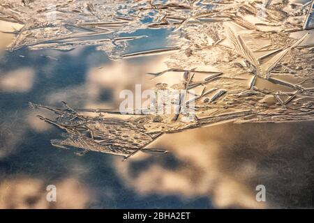 onset of winter, water surface freezes over, close-up Stock Photo