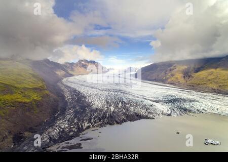 Gletscher, Berge, Gletscherzunge, Luftaufnahme, Skaftafelljökull, Island, Europa Stock Photo