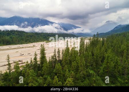 Summer, aerial view, storm, rain, Rißbachtal, Isar, Bavaria, Germany, Europe Stock Photo