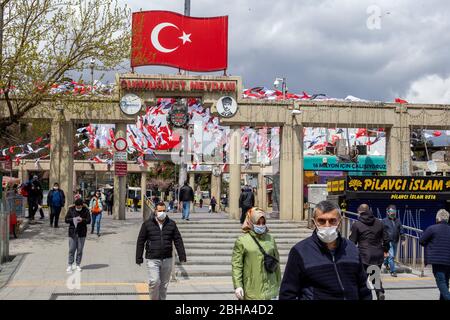 April 22, 2020, Istanbul, Turkey: General citizen scenes from Bakirkoy square before four days curfew during coronavirus days. Stock Photo