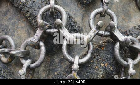 Close-up of tractor tire snow chains Stock Photo