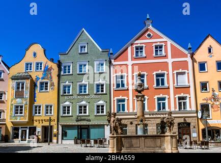 Marienplatz in the old town of Weilheim, Pfaffenwinkel, Upper Bavaria, Bavaria, Germany, Europe Stock Photo