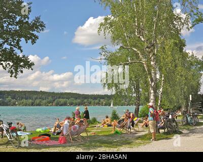Germany, Upper Bavaria, 5 lakes, Wörthsee, Badeplatz bei Steinebach Stock Photo