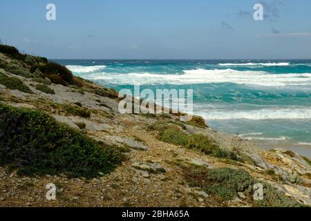 Coast and beach Cala Mesquida near the village of Capdepera, Mallorca, Balearic Islands, Spain Stock Photo