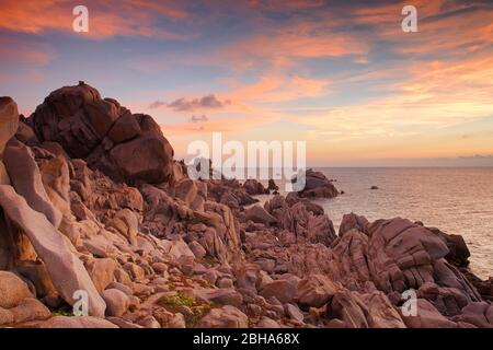 Rocky landscape at Capo Testa at Santa Teresa Gallura in the evening light, Mediterranean sea, Olbia-Tempio province, Sardinia, Italy Stock Photo