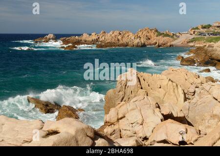 Footpath to Li Cossi beach overlooking the coastal landscape, Costa Paradiso, Olbia-Tempio province, Mediterranean Sea, Sardinia, Italy Stock Photo