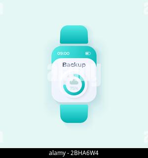 Files backup smartwatch interface vector template. Mobile app notification day mode design. Data copying process screen. Flat UI for application Stock Vector