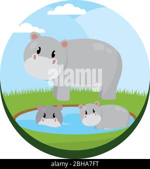 Cute hippopotamuses cartoon Stock Vector