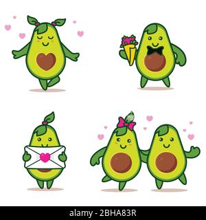 Cartoon avocado couple holding hands. Valentines Stock Vector