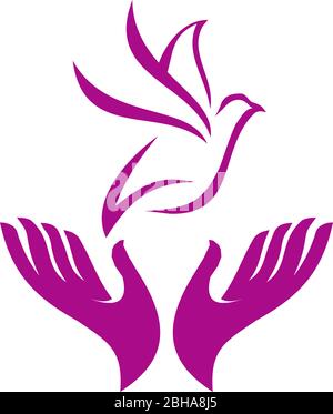 Peace logo design with using hand and dove icon template Stock Vector