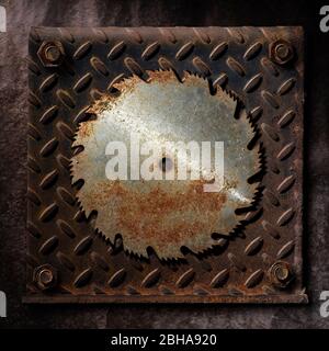 Rusty saw blade and rusted dialing plate metal Stock Photo