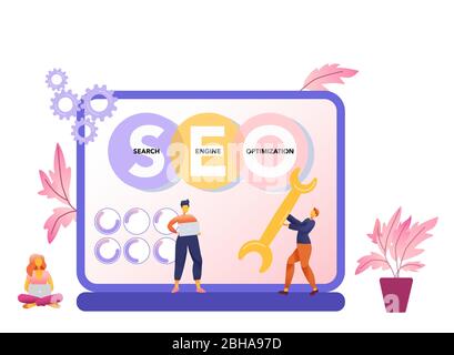 SEO tools concept and Website traffic, web page visibility. Marketers team creating digital advertising characters. Search engines, online marketing. Vector isolated concept creative illustration Stock Vector