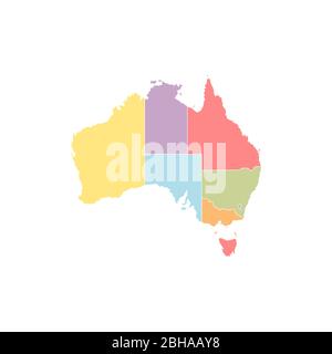 Australia map, new political detailed map, separate individual states, with state names, isolated on white background blank. vector illustration eps 10 Stock Vector