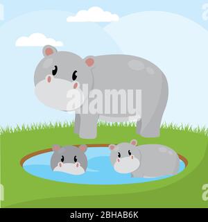 Cute hippopotamuses cartoon Stock Vector