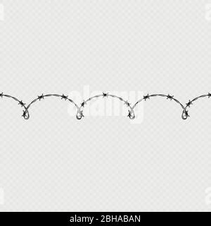 Metal barbed wire horizontal seamless border template and elements object. EPS 10 Stock Vector
