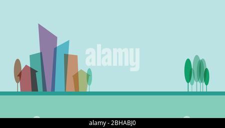 Vector city and park. Flat design background and banner Stock Vector