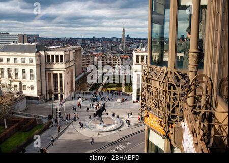 View of Mont des Arts and L'oreille Tourbillonante from the Musee des Instruments de Musique. Brussels stock travel photographs by Pep Masip. Stock Photo