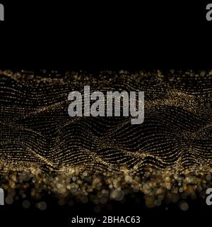 Abstract golden bokeh on black background. Digital wave particles form for digital background. EPS 10 Stock Vector