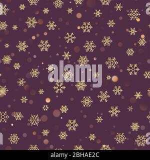 Christmas seamless pattern with gold snowflakes on dark purple pastel background. Holiday design for Christmas and New Year decoration. EPS 10 Stock Vector