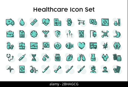 Simple set of healthcare protection in vector line icons with blue decorations. Contain icons about hospital and self physical well-being. Stock Vector