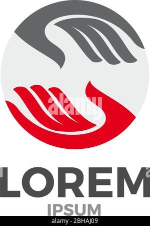 Vector logo concept of solidarity, hands touching. Letter S in black and red Stock Vector